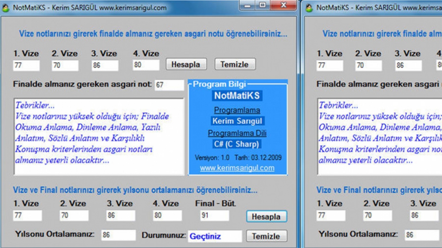 Not hesaplama programı - NotMatiKS